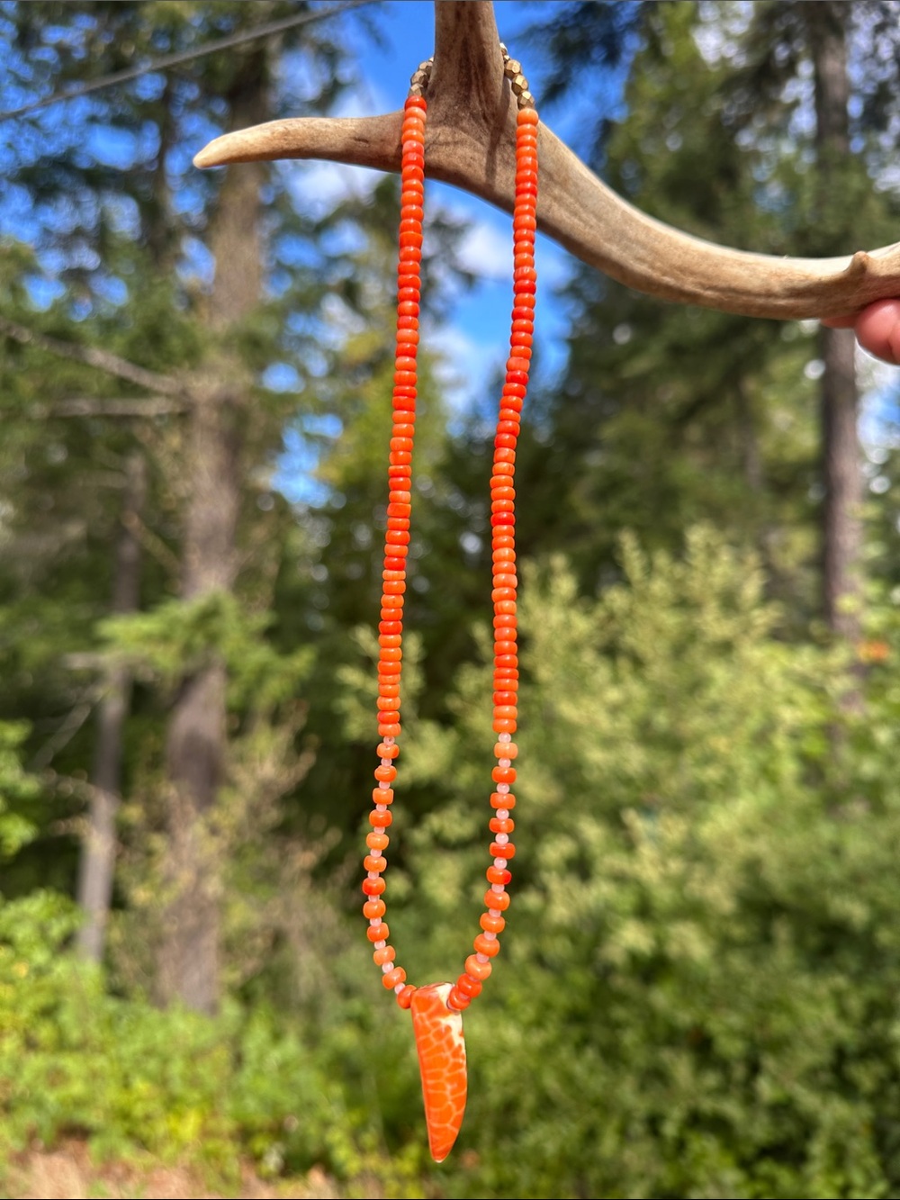 Authentic Fire Agate Handmade Bead Necklace with Orange Pendant - Women Jewelry